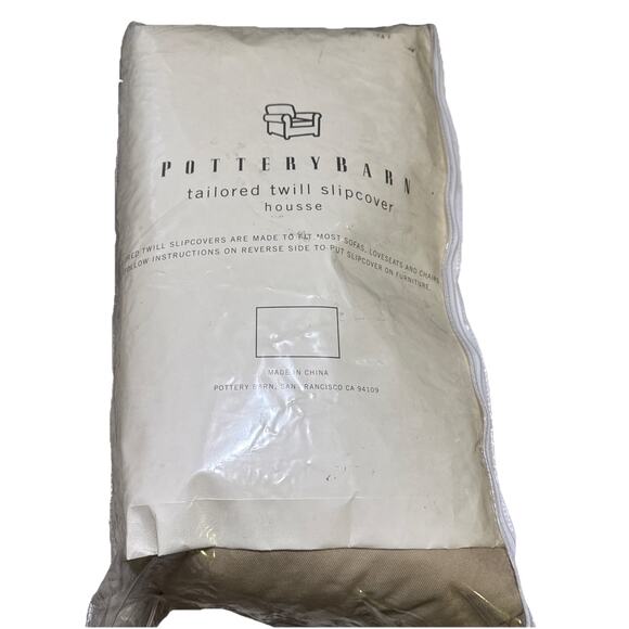 Pottery Barn Tailored Twill Small Sofa Canvas Cream Loose-Adjust SlipCover New ￼ - Picture 1 of 16